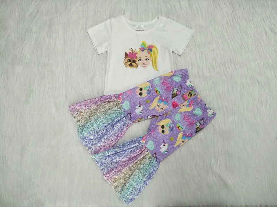 

Children's Girls Cartoon Animated Print Short Sleeve Pants Boutique Set yll