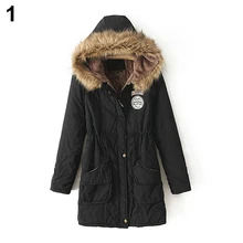 Women Winter Warm Long Sleeve Faux Fur Hooded Slim Jacket Coat Parka Outwear