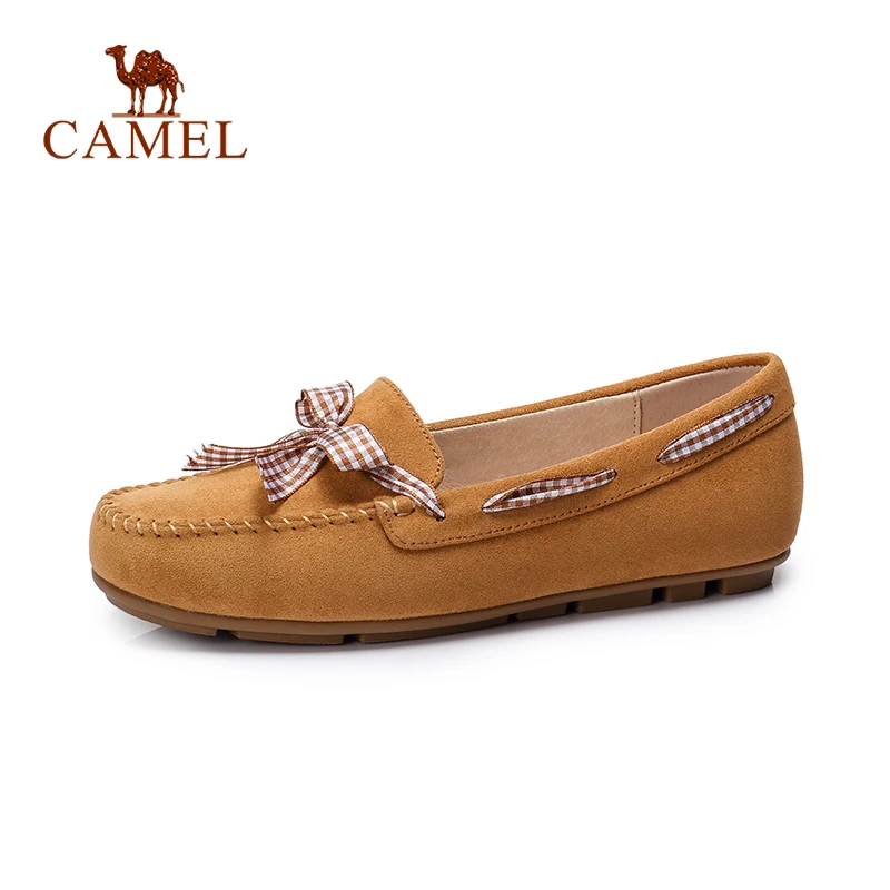 

CAMEL New Women Fashion Casual Wild Flats Single Shoes Women Flock Genuine Leather Riband Low Flat Heel Pregnant Shoes Female