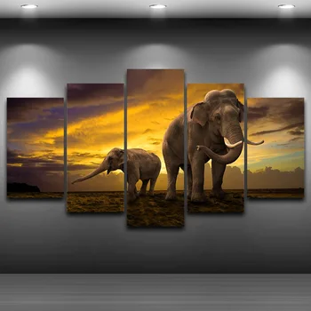 

Canvas Art Wall Pictures Frame Home Decorative Living Room 5 Panels Elephants HD Printed Animal Poster Modern Oil Paintings