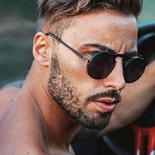 Gafas de sol abatibles redondas retro Steampunk circular Vintage para hombres y mujeres, gafas de sol estilo Punk, gafas de sol de Metal con montura negra, gafas de sol masculinas UV400
