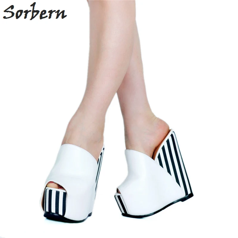 

Sorbern Elegant White Open Toe Sliders Shoes Women Slippers Ladies Heeled Mules Outdoor Summer Shoes Slip Ons Platform Shoes