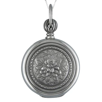 

Necklace Pendant Locket SILVER round with recorded floral. Includes a chain off 45 cm and a case for gift