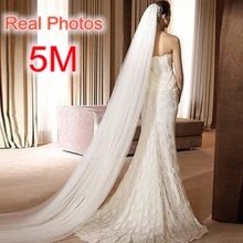 Реальное фото 5 м белая/свадебная вуаль цвета слоновой кости многослойная длинная Фата невесты головы свадебные аксессуары, фата Горячая