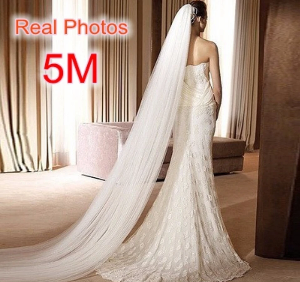 

Free Shipping Real Photo 5M White/Ivory Wedding Veil Multi-layer long Bridal Veil Head Veil Wedding Accessories 2018 Hot Sell