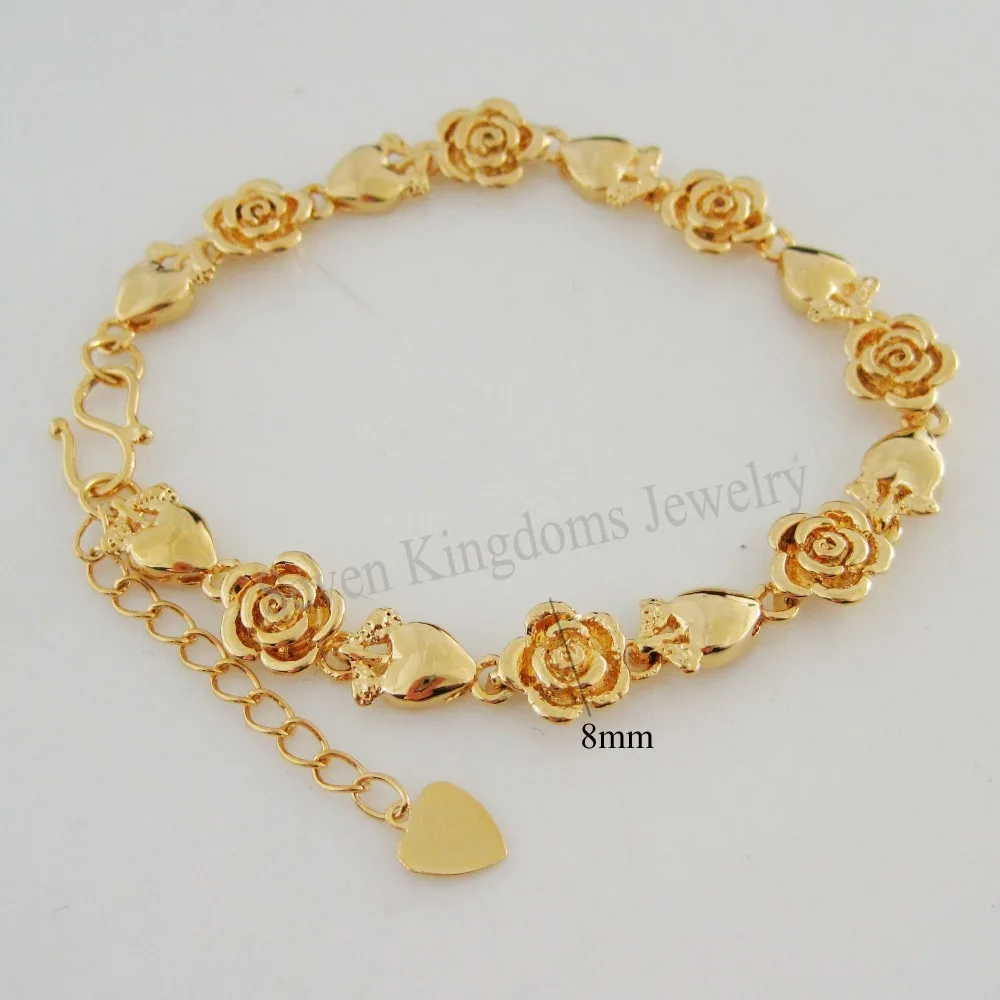 

MIN ORDER 10$ can mix design/NEW - YELLOW GOLD - GOLD COLOR GP VIVID FLOWER STRAWBERRY LINKS 6.7"+1.2" ANKLET BRACELET/