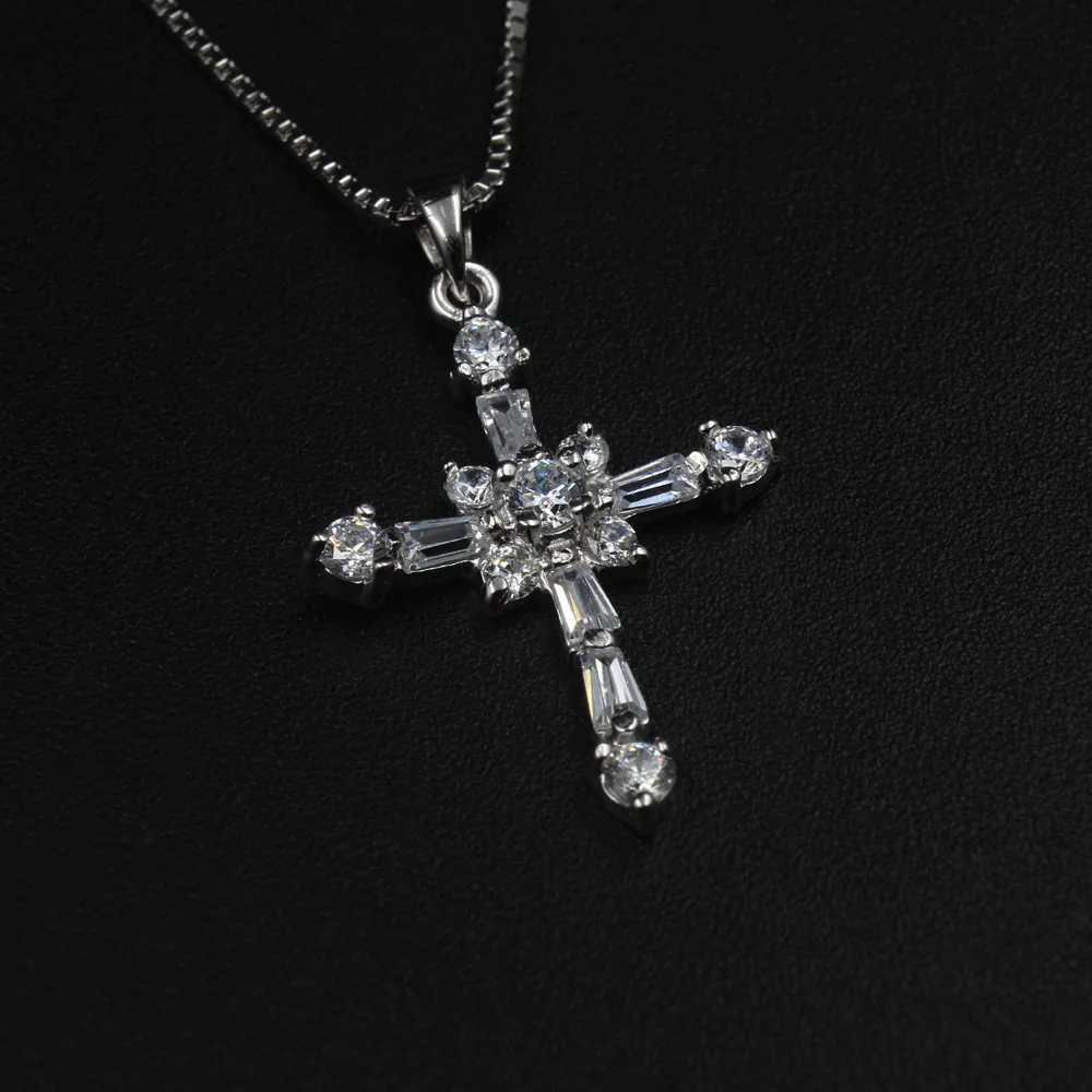 

White Gold Vermeil 925 Sterling Silver Cross Pendant Christmas Gift