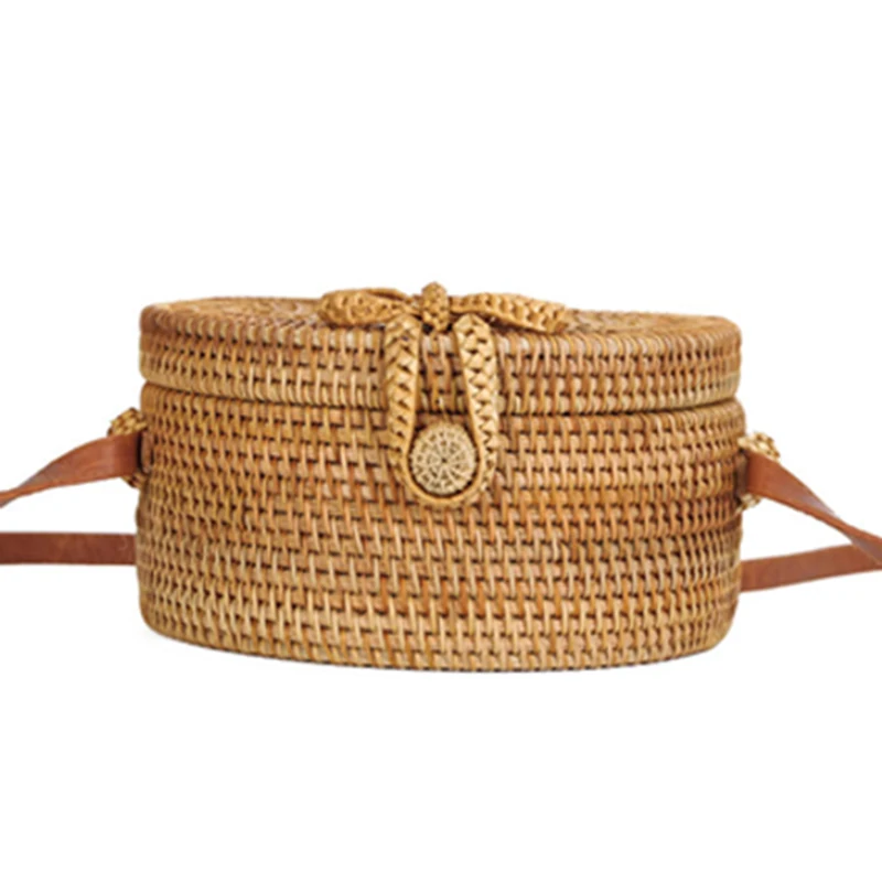 Women Bamboo Bags Female Beach Straw Handbag Circle Bohemian Rattan Butterfly Buckle Tote Shoulder Bag Lady Handmade Bag SS3196 (7)