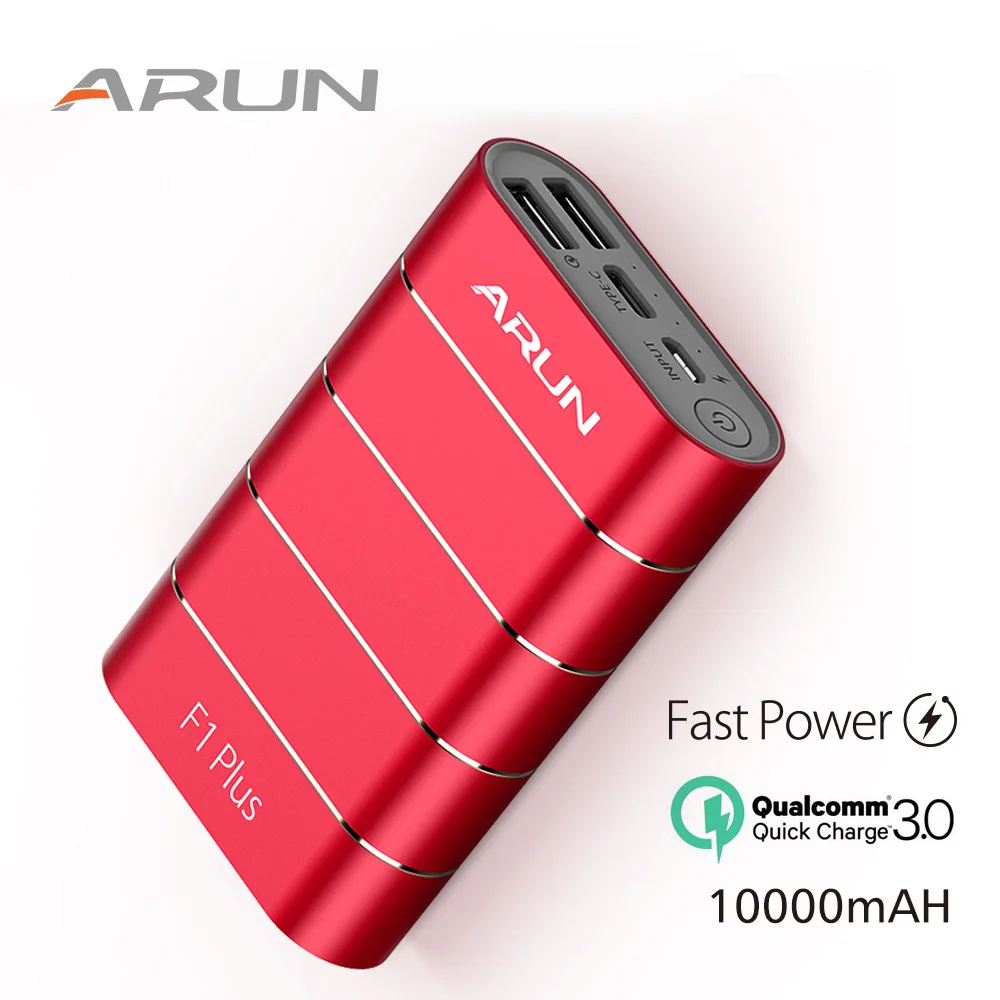

ARUN 10000 mAh Power Bank QuickCharge 3.0 Intelligent Type-c External Battery 2 USB Portable Mobile Charger For Xiaomi iPhone X