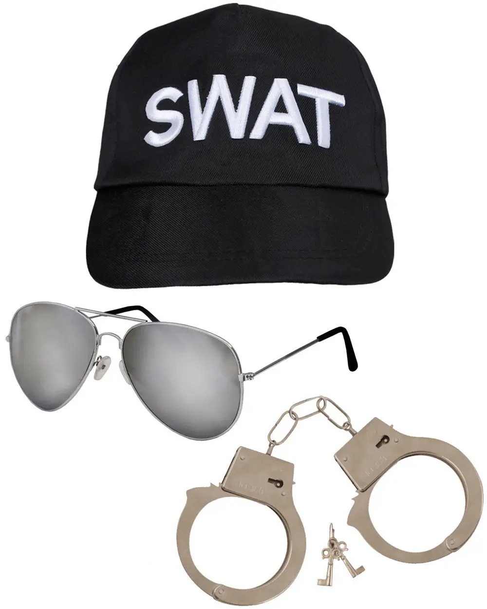 

SWAT TEAM FANCY DRESS 3 PIECE CAP HAT AVIATOR GLASSES AND HANDCUFFS COSTUME SET