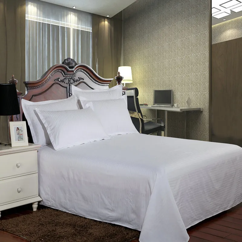 

100% Cotton Hotel White Bedsheet Bedding Flat Sheet Pillowcase Luxury Satin Strip Bed Line 17 Colors Available