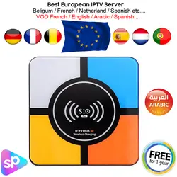 Android 8,1 беспроводной зарядное устройство ТВ коробка RK3328 4G/32 г Media Player 1 год французский Full HD IP более 3000 + Live VOD и серии