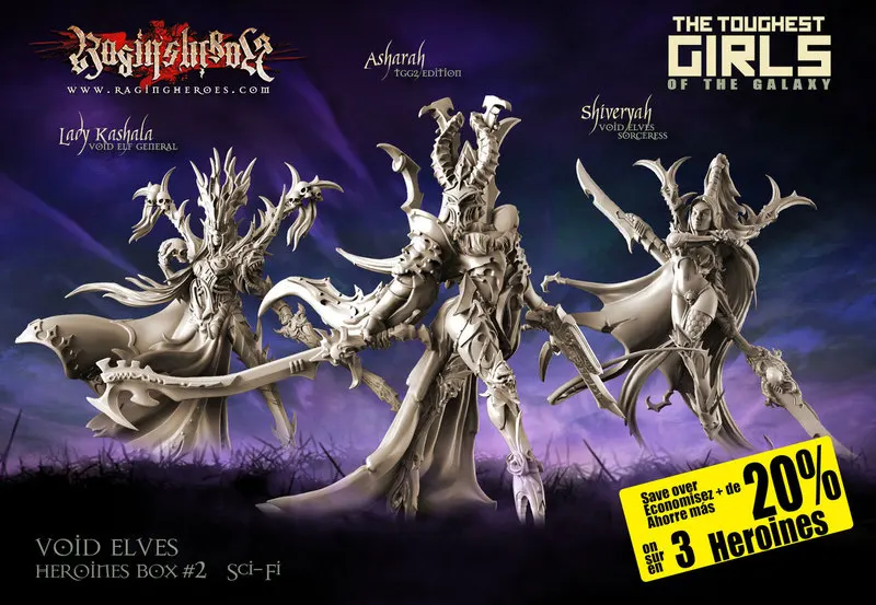 

[Loong Way Miniatures] Raging Heroes Heroines Box Void Elves 2 (SF) 35mm x3 Resin Miniature