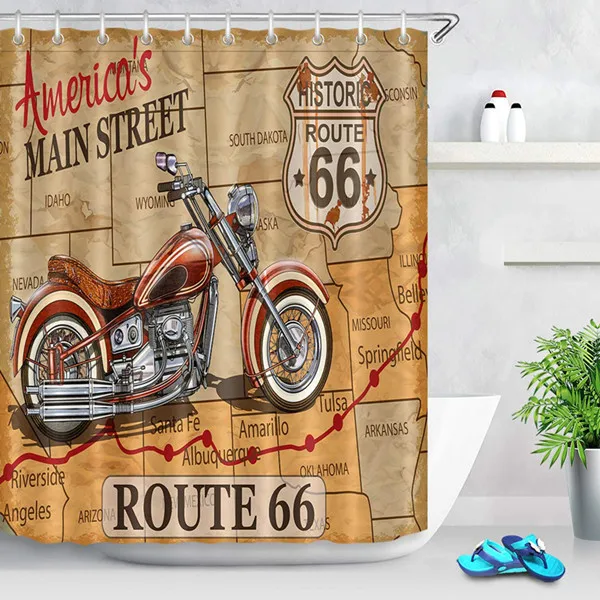 Винтаж Route 66 плакат душ Шторы старый американский Route 66 горячая девушка Красота Водонепроницаемая занавеска для ванной ткань Polyeseter Декор - Цвет: B