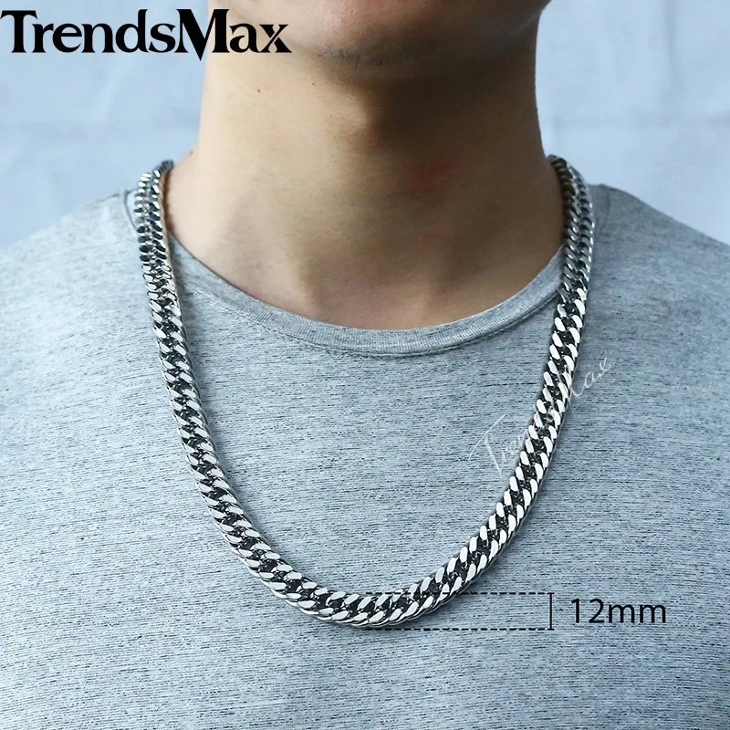 12mm KN563 Trendsmax Ромбо ссылка Для Мужчин's Цепочки и ожерелья цепи Нержавеющая сталь Серебряный тон 7/9/12/15 мм KKNM163 - Окраска металла: 12mm KN563