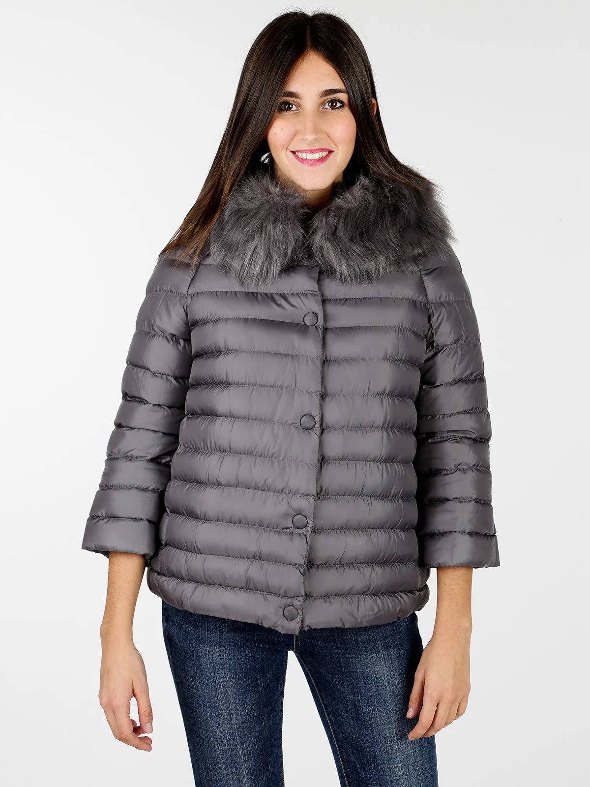 Hot Product  Jacket quilted with buttons and sleeping bag-gray