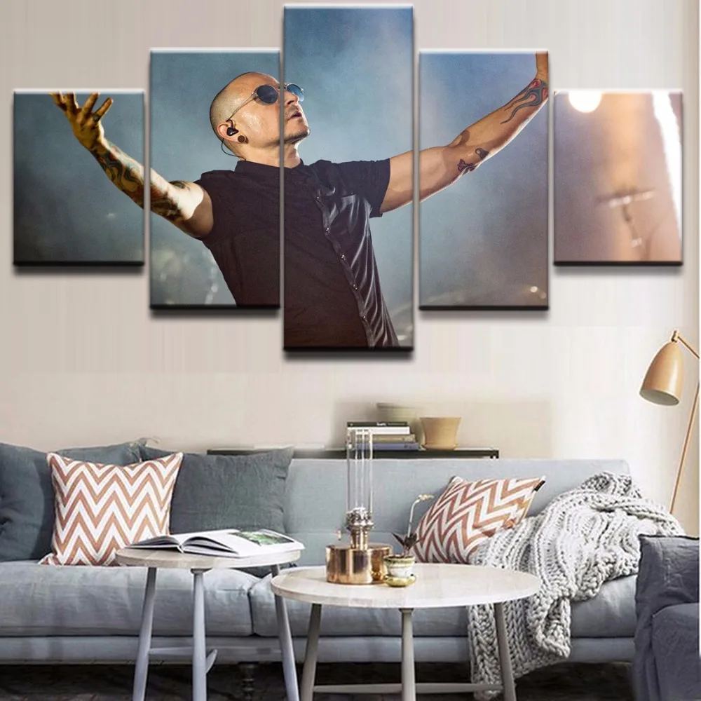 

Canvas HD Printed Chester Bennington Poster 5 Panels Home Wall Art Decorative Frontman Painting Linkin Park Modular Pictures