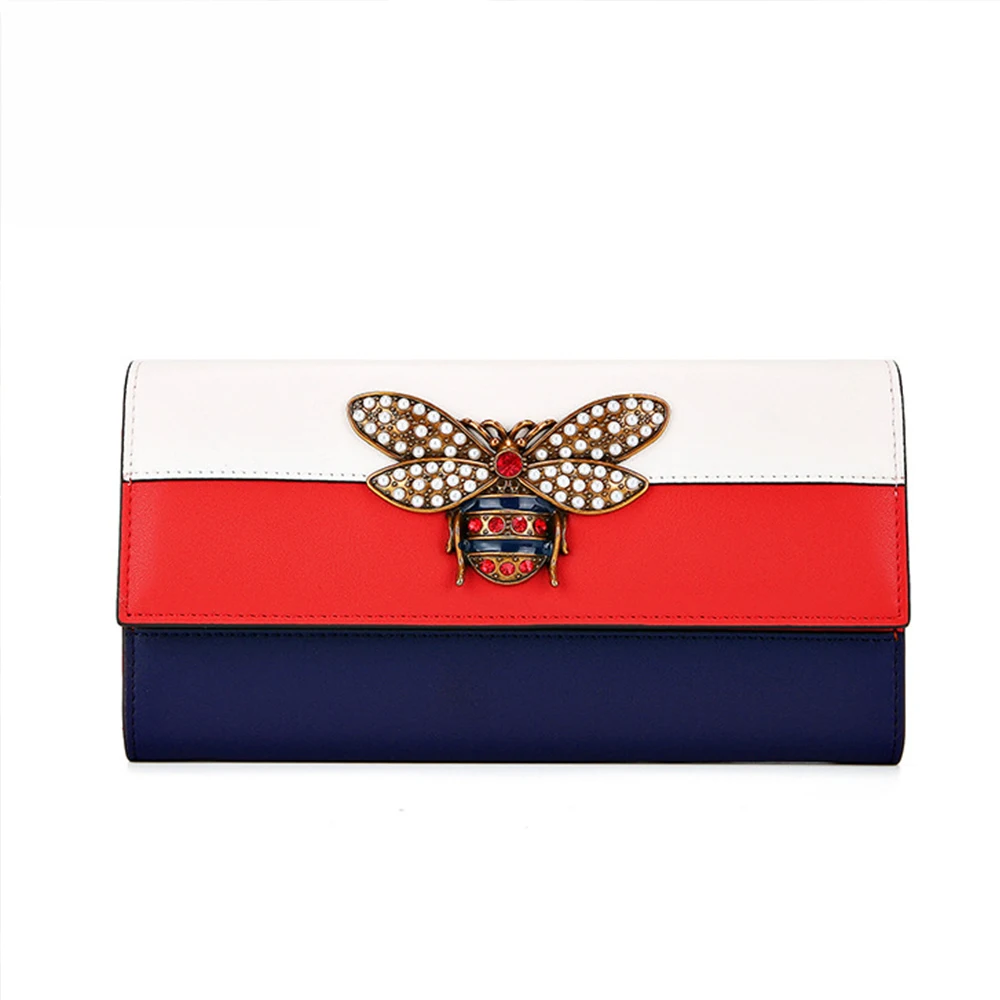 

Bee metal decoration Women Clutch 2018 New Wallet Hit color Leather Wallet Female Long Wallet Women Purse