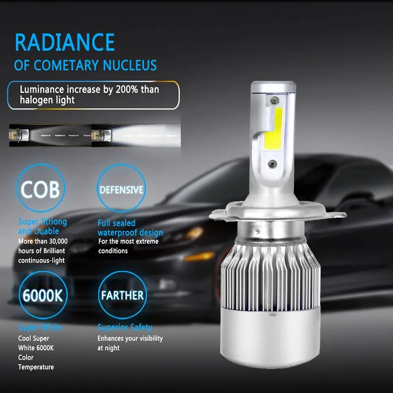 1 шт. лампа для автомобильных фар Светодиодный C6 H4 яркий луч света 36 Вт 3800LM 6500 k Hi/Lo белые светодиодные фары лампа для автомобиля 12 В 24 В