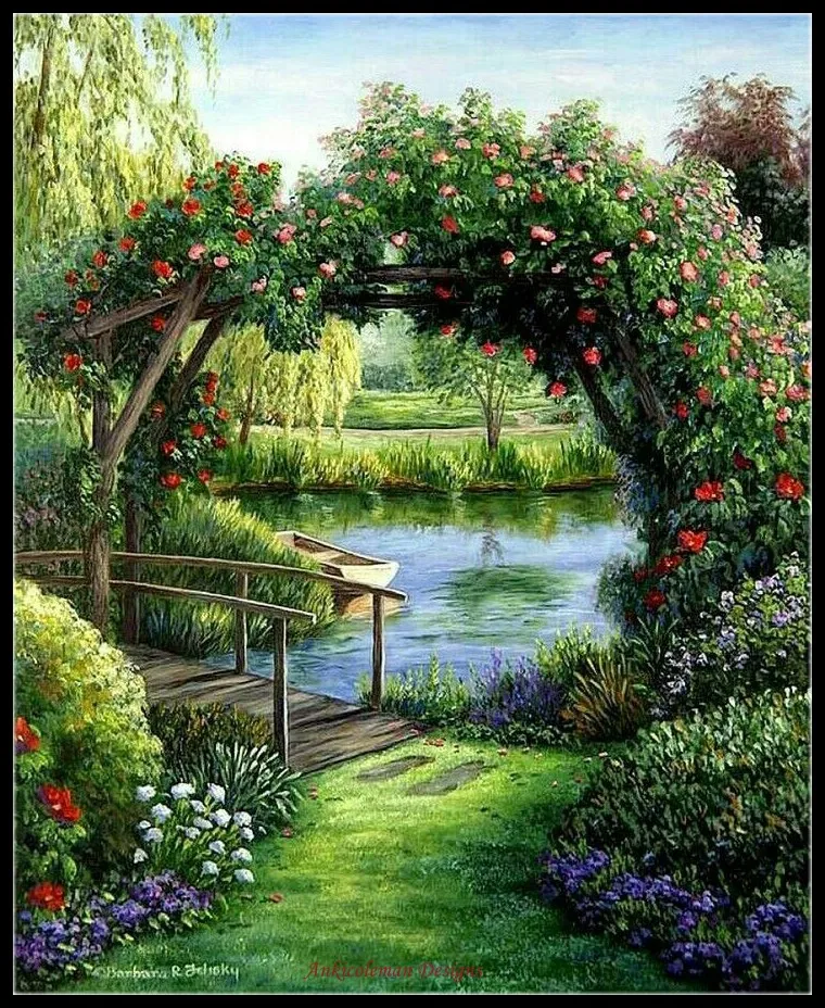 Набор для вышивки крестиком Garden Gate с 2 счетами DMC ручная работа 14 ct | Дом и сад