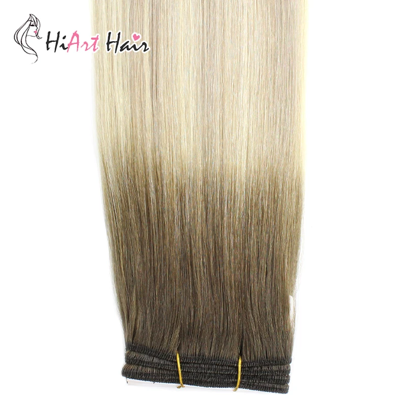 

HiArt 100g Human Hair Weaves In Remy Hair Extension Weft Balayage Color Double Drawn Hair Extension Straight 18"20" 22"