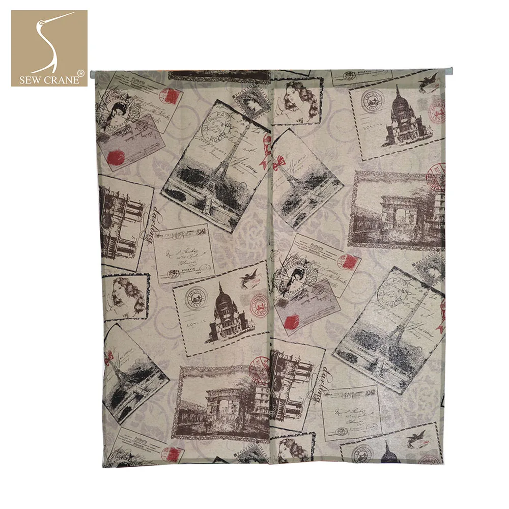 

Blue Seashell World Monument Vintage Map Tower Door Curtain Japanese Home Restaurant Noren Doorway Room Divider, 33.4" x 35.4"