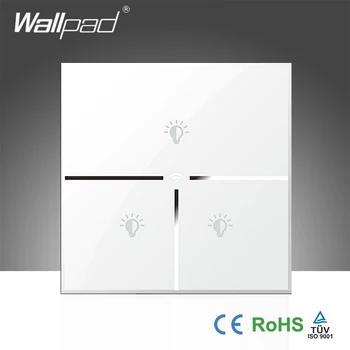 

Hot Sales Wallpad White Glass LED Light UK 110~250V 3 Gang Phone Wifi Wireless Remote Controlled Touch Wall Switch Free Shipping