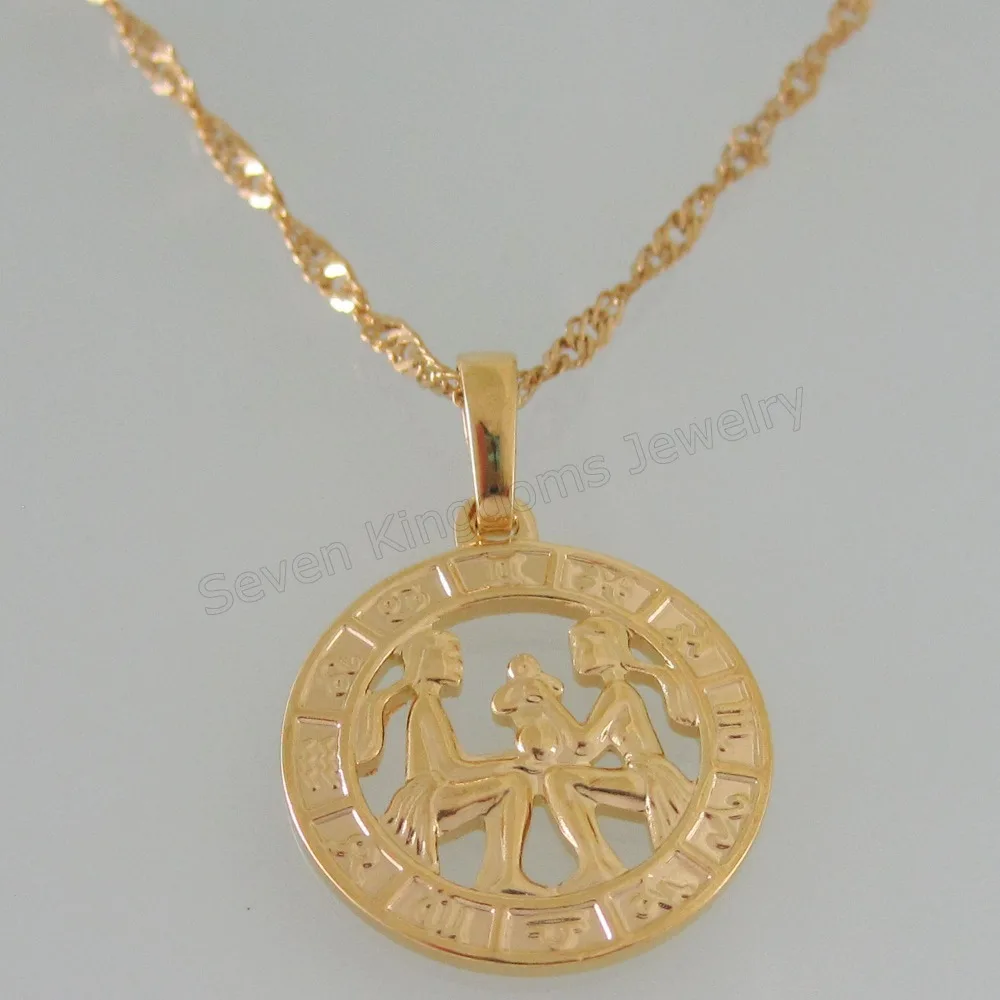 

order 10$ get free shipping /24K YELLOW GOLD GP 18" or 24" NECKLACE& VIVID 12 CONSTELLATIONS Gemini PENDANT HANGS 1.14inch
