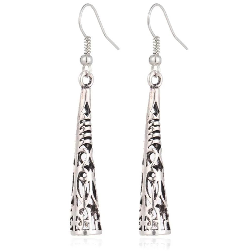 

2017 New Vintage Silver Color Long Drop Earrings for Women Fashion Hollow Out Bohemian Retro Carved party Jewelry gift