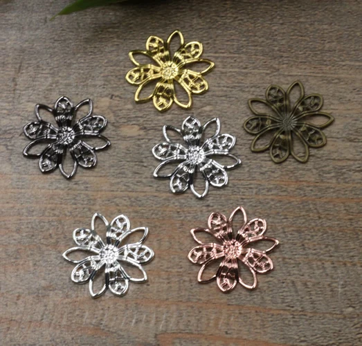

19mm 7 Colors DIY Flower Filigree Charms/Pendant Copper with Antique Bronze headwear Petals,handmade Parts Vintage Jewelry