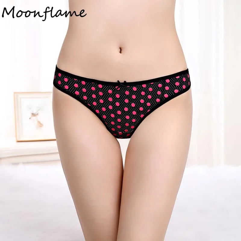 

Moonflme 3 pcs/lots Hot Sale Cotton Dots Print Women Thong 87358