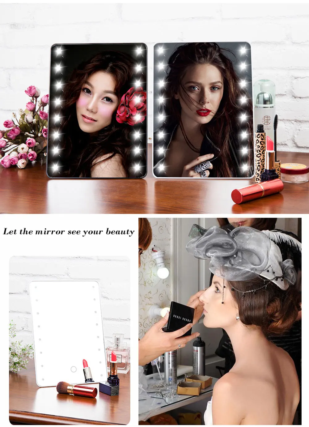 Gustala сенсорный экран Регулируемый настольное зеркало Макияж косметическое зеркало 16 светодиодов освещенные портативное зеркало для макияжа