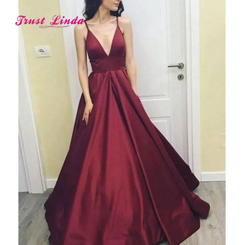 

Charming Burgundy Dress Bridesmaid Spaghetti Straps Deep V Neck A Line Satin Dress Party Wedding Abiti Damigella Bimba