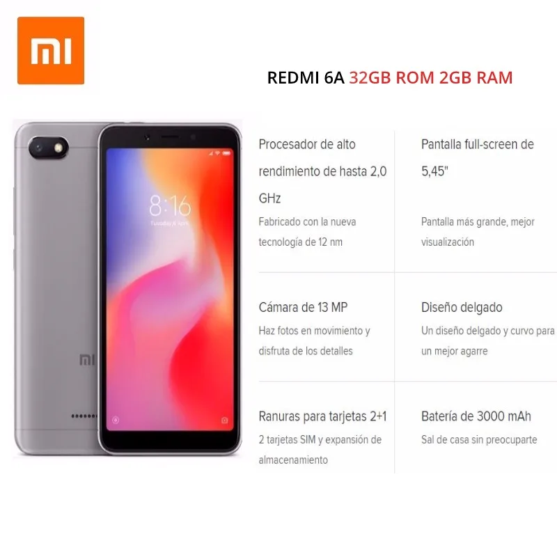 [Versión Global para España] Xiaomi Redmi 6A (Memoria interna de 32GB, RAM de 2GB, Camara de 13 MP, Bateria de 3000 mAh) Smartphone