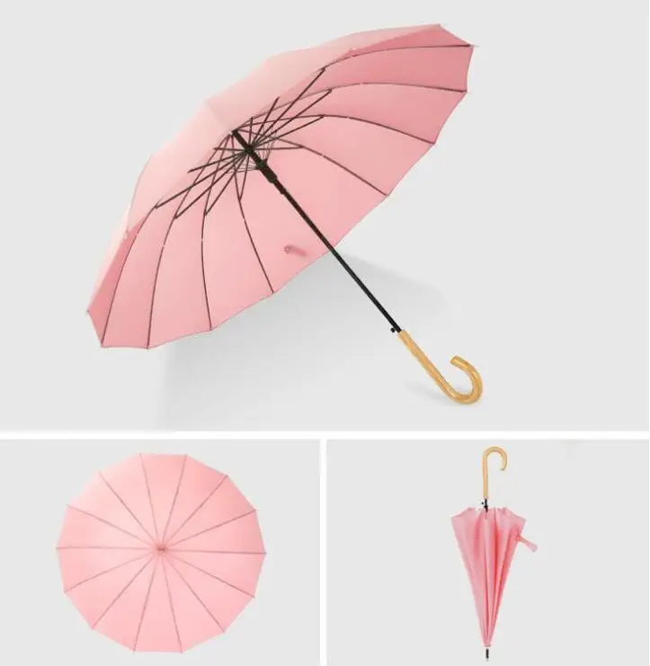 TECHOME Одноцветный ветрозащитный зонтик с длинной ручкой дождливый большой зонтик открытый мужской женский эпонж тканевый зонтик