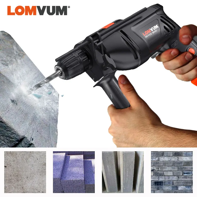 

LOMVUM Electric Screwdriver Rechargeable Impact Drill Hammer Impact Hand Drill Multi-function Woodworking Power Tool