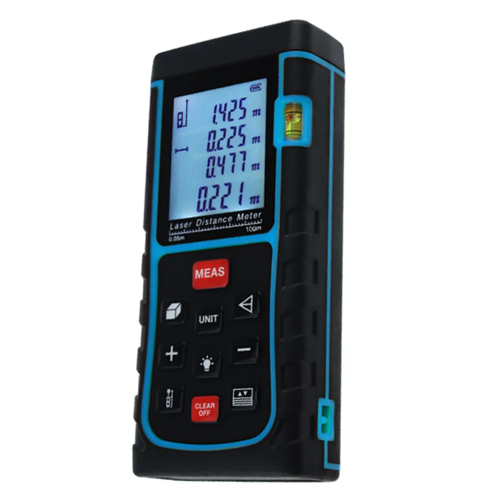 

Digital Laser Distance Area Volume Pythagorean w/ Spirit Level Industrial Construction Use Measurer 100 Meter Range Finder Tool
