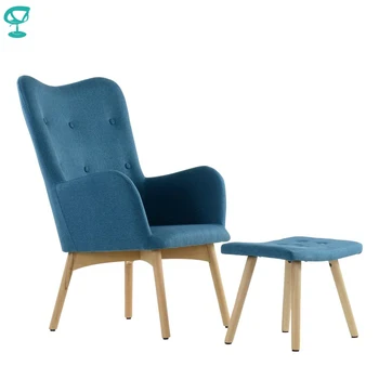 

K101WdFbBlue Barneo K-101 fabric Interior lounge chair with ottoman wood legs Blue living room furniture free shipping in Russia