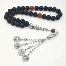 Мужская tasbih натуральный матовый черный Агаты со старыми красными агатами бисер субха металлические глаза кисточка Onxy молитвенные бусины 33 66 99 бусины