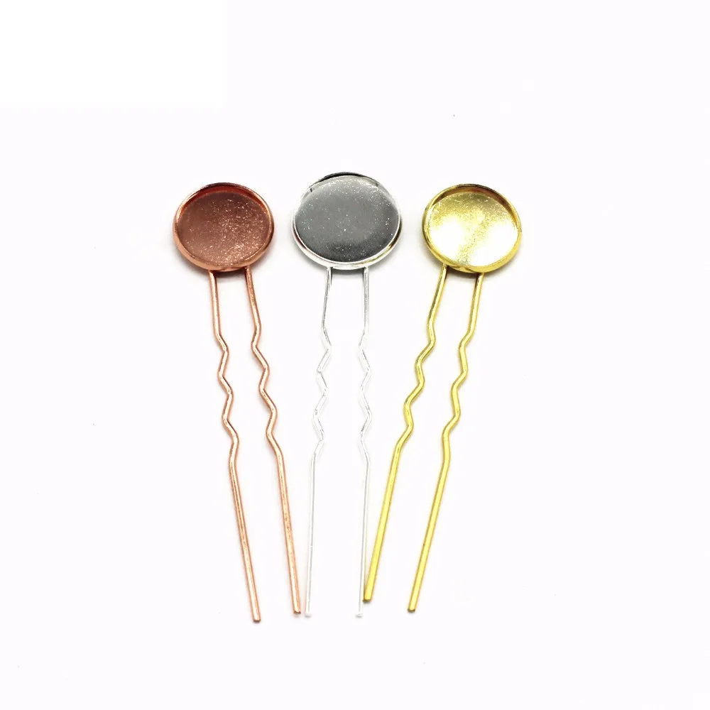

30 PCS 10/12/14/16/18/20mm Round Cabochon Base Hair Sticks Setting 7 Colors Plated Copper Hairpin Jewelry Accessories