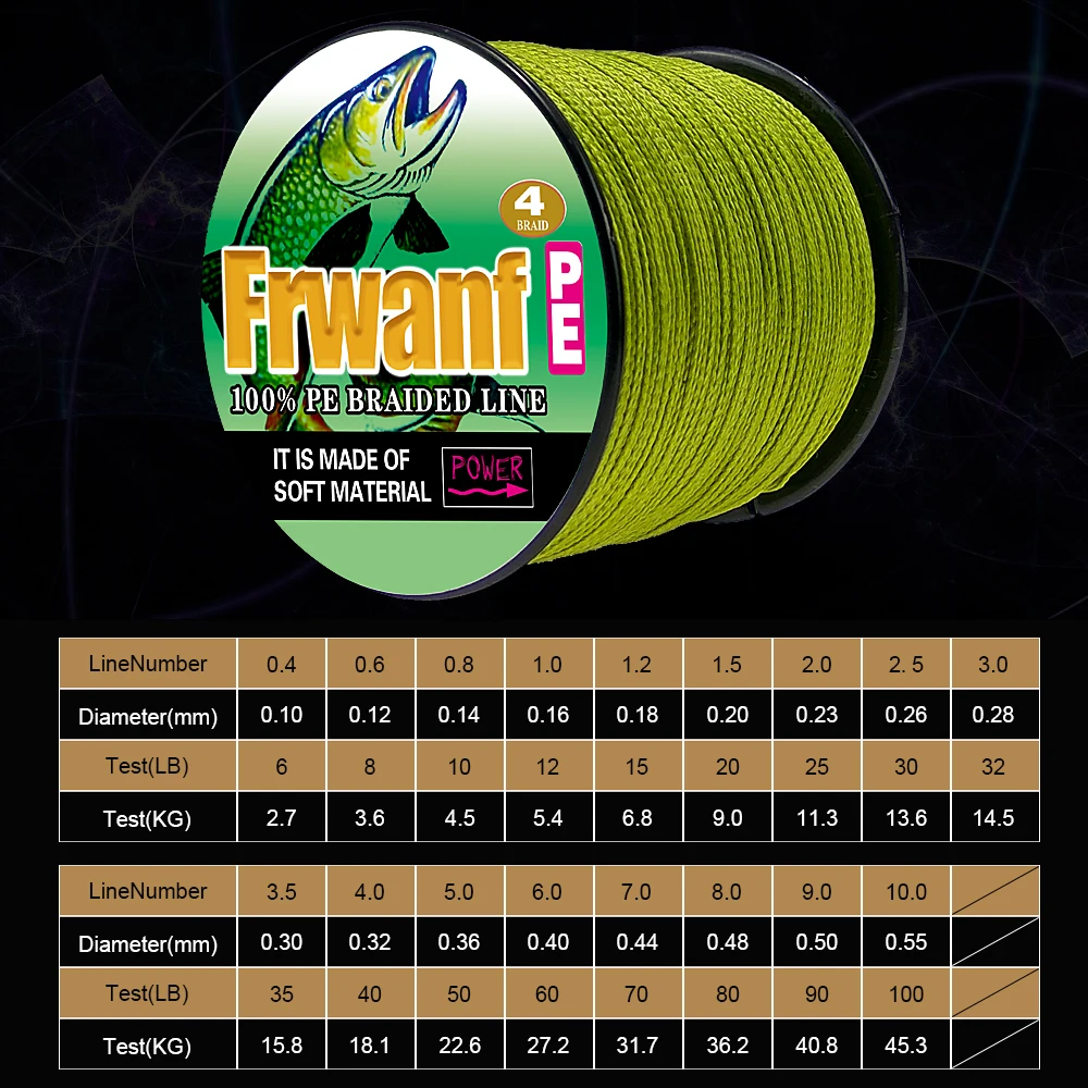 Frwanf 4 جديلة 100 متر PE مضفر الصيد خط 4 ستراند سوبر قوي اليابان المتعددة الشعيرات موضوع ل الكارب الصيد 6LB-100LB