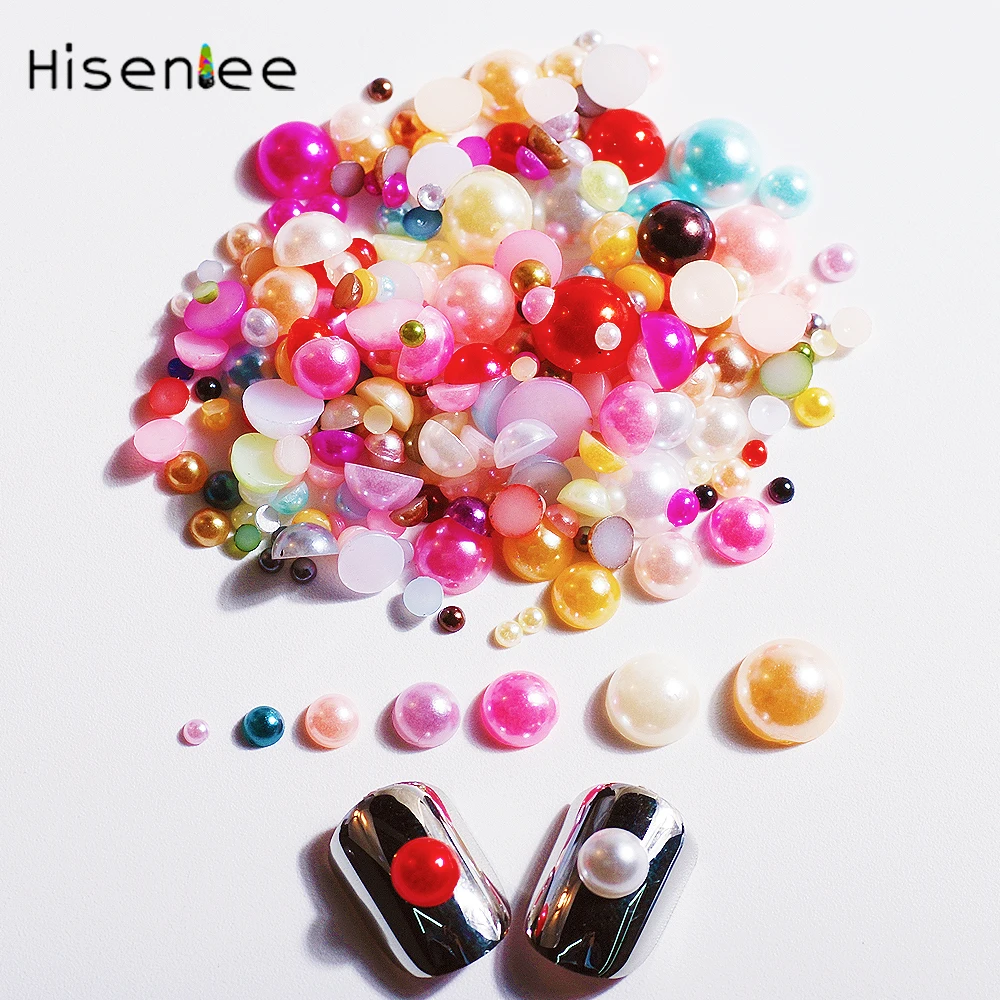 

2/3/4/5/6/7/8mm 7 Size Mixing Acrylic ABS Half Round Shiny Pearl 500pcs Used for Nail clothing Jewelry Decoration design Diy