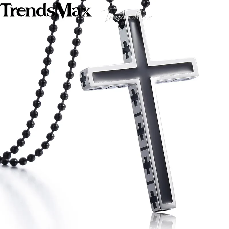 Трендмакс крест кулон ожерелье Мужская цепь из нержавеющей стали Черная смола