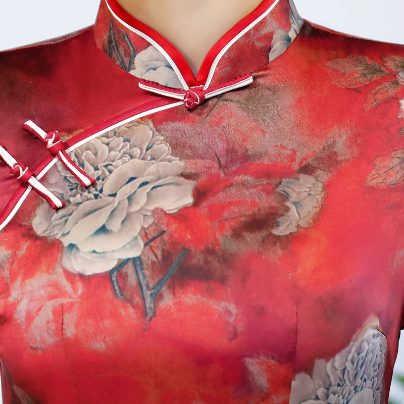 Шанхай история Одежда высшего качества 3/4 с длинным рукавом китайское платье из искусственного шелка cheongsam Для женщин Qipao китайское