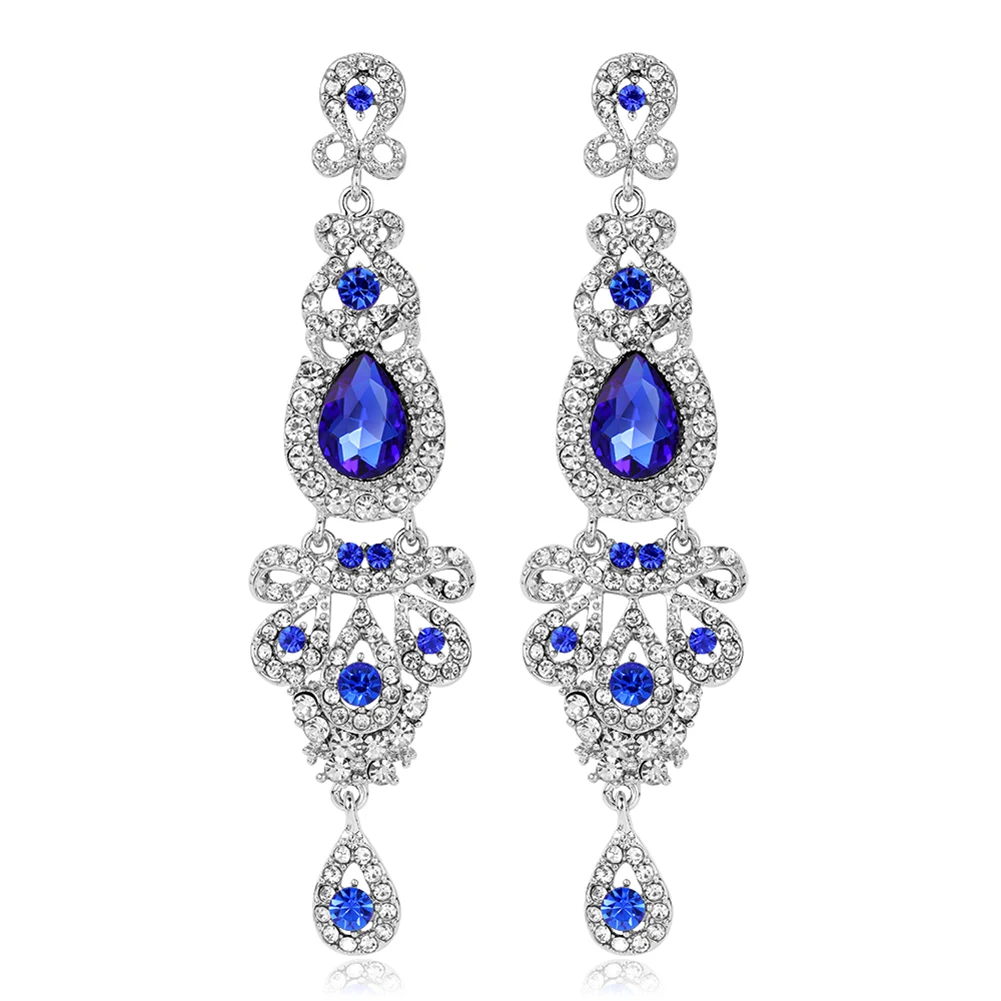 

Women Retro Full Rhinestones Long Dangle Drop Chandelier Earrings Bridal Jewelry