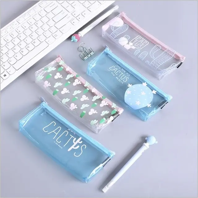 

1Pcs Kawaii Transparent cute Small Flowers Cactus PVC Waterproof Stationery Office School Supplies Pencil Bags Cases Pouch