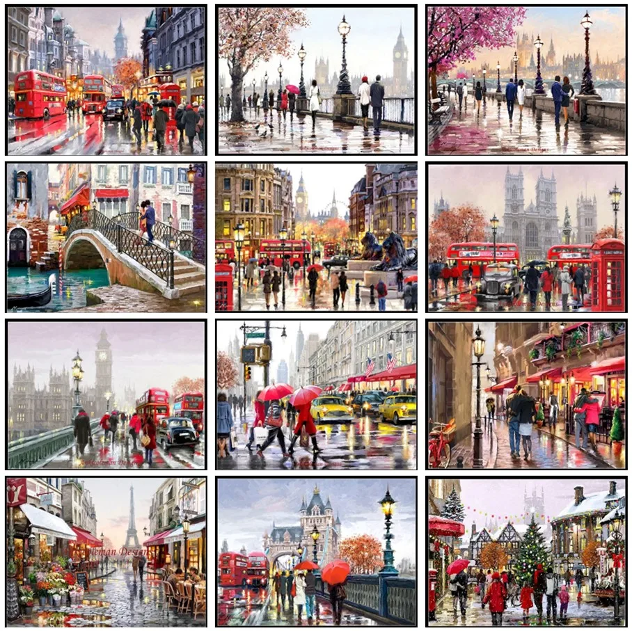 Günstige Stickerei Gezählt Kreuz Stich Kits Hand Handwerk 14 ct DMC Farbe DIY Kunst Handgemachte Decor London Paris Neue york