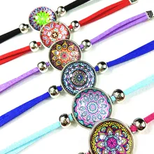 24 шт.(6 стилей) Мандала Цветок Бандана Пейсли ручной цепи искусство стеклянный круглый купол старинный серебряный Амулет браслет для девочек ювелирные изделия