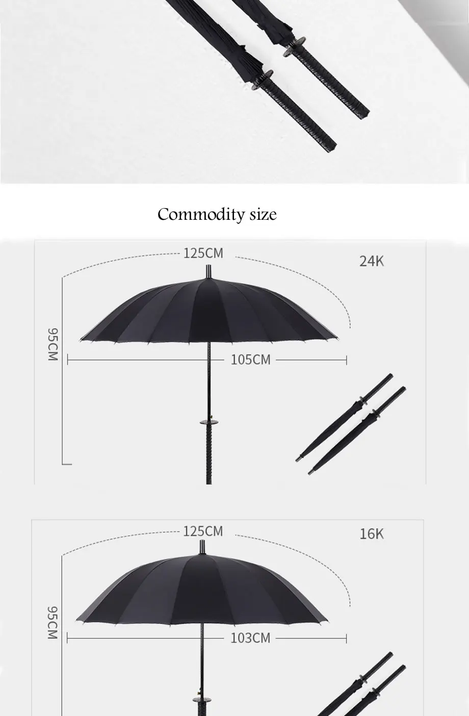 Модный черный японский самурайский зонтик с длинной ручкой, креативный персональный Мужской зонтик из волокна, полуавтоматический, 16 или 24 ребра