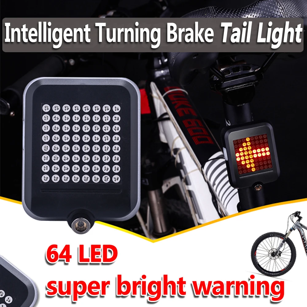 

LED Bicycle Rear Taillight With Laser USB Rechargeable MTB Bike Brake Light Intelligent Turn Signals Safety Warning Tail Light